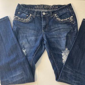 Preowned Blue Republic Womens Size 7 Low Waist Straight Leg Distressed Jeans